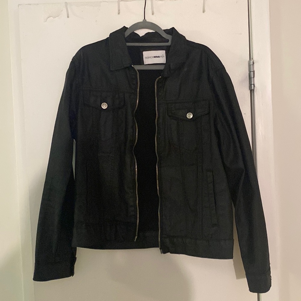 Faux leather/denim jacket